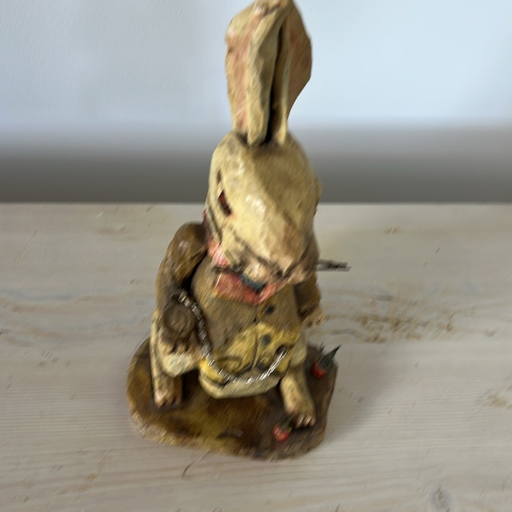 Vintage 2004 handmade White Rabbit Alice in Wonderland wooden figurine folk art - Picture 5 of 13